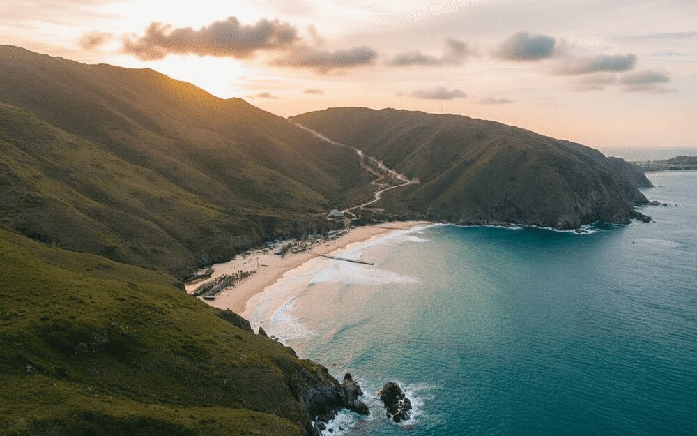 After arriving at Nhon Ly fishing village, you can take either a motorbike or a canoe to Ky Co Beach